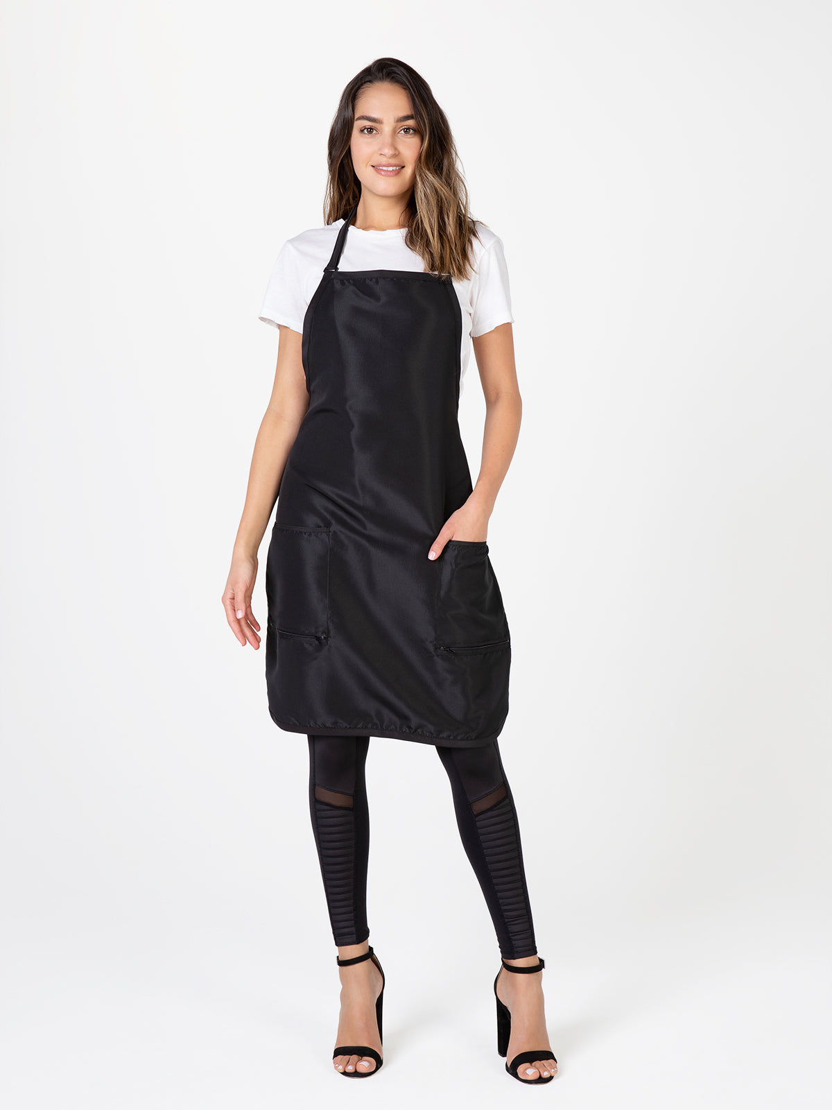 Vallée lys Enchanting Maiden Apron 黒 Luminous Hair Stylist Apron Bottom Zippered Pockets Water