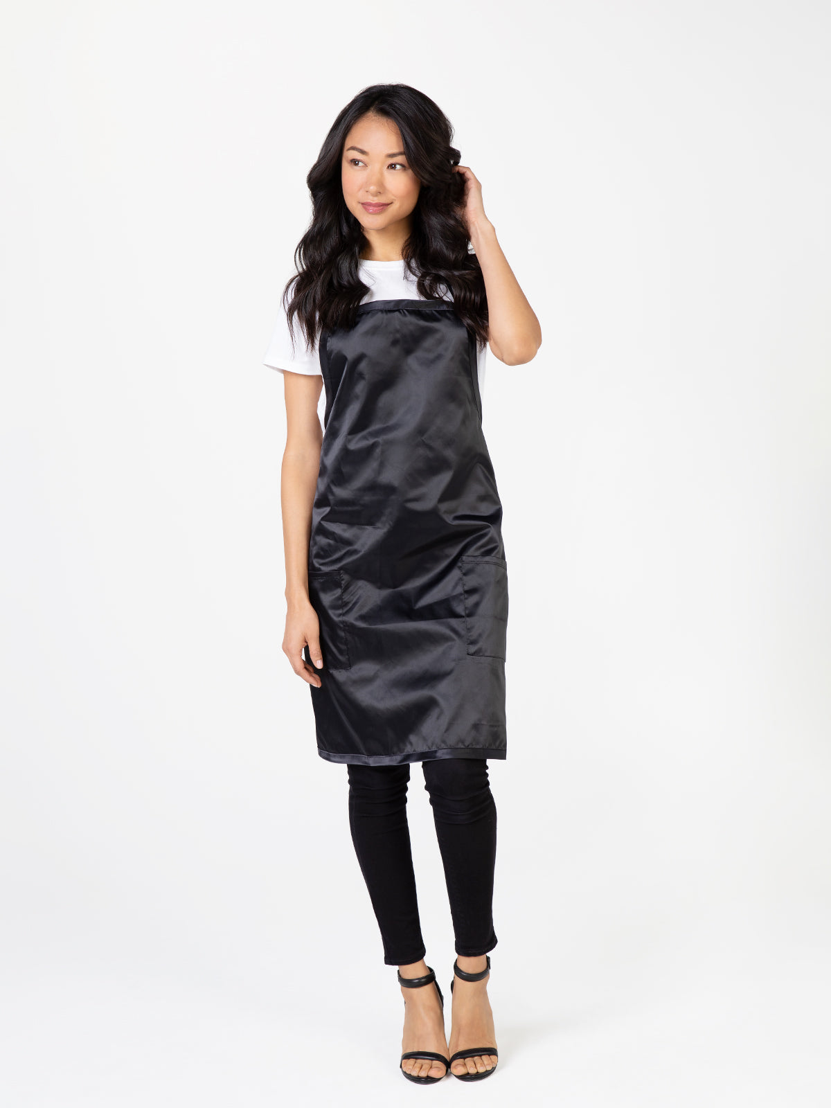 Apron for Stylists Salons, Silky Black Satin 