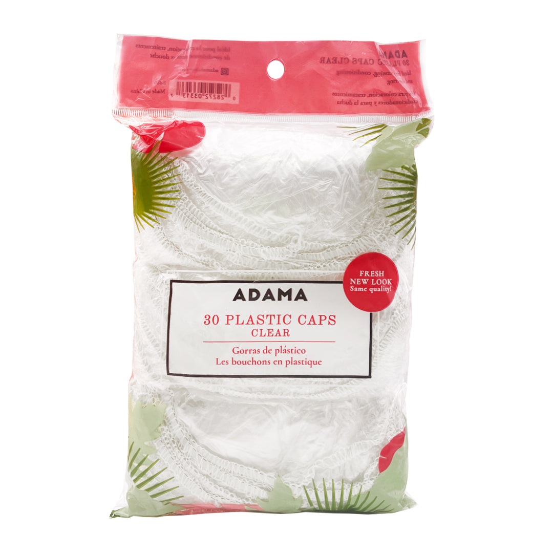 Pack of 30 clear plastic caps in Adama retail packaging