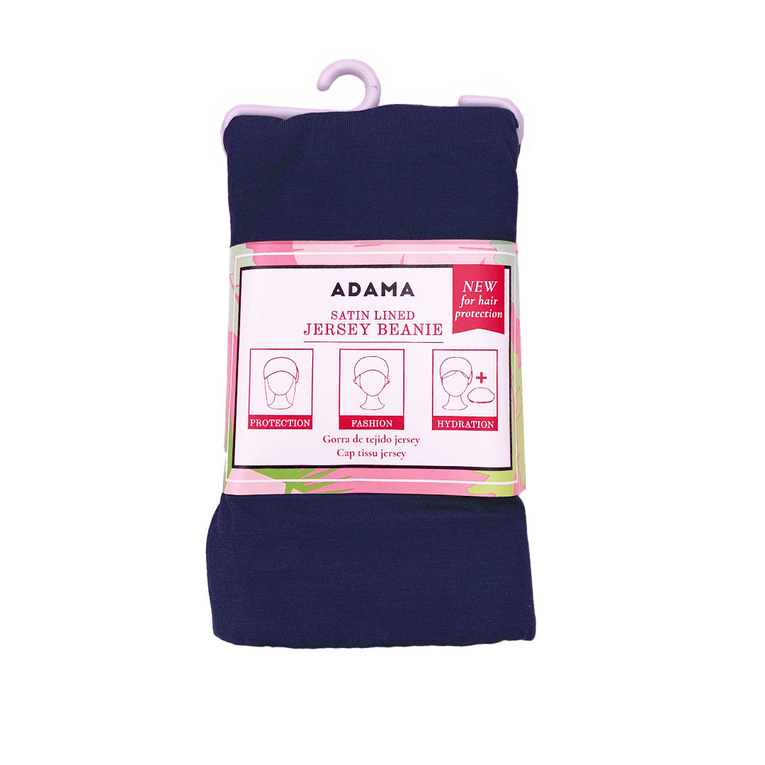 Navy Satin-Lined Jersey Beanie in Adama retail packaging