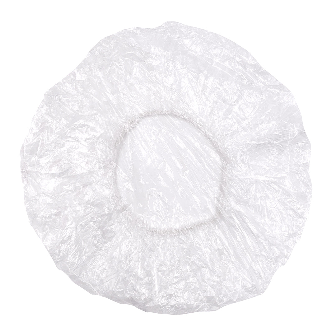 Clear disposable shower cap, shown from above