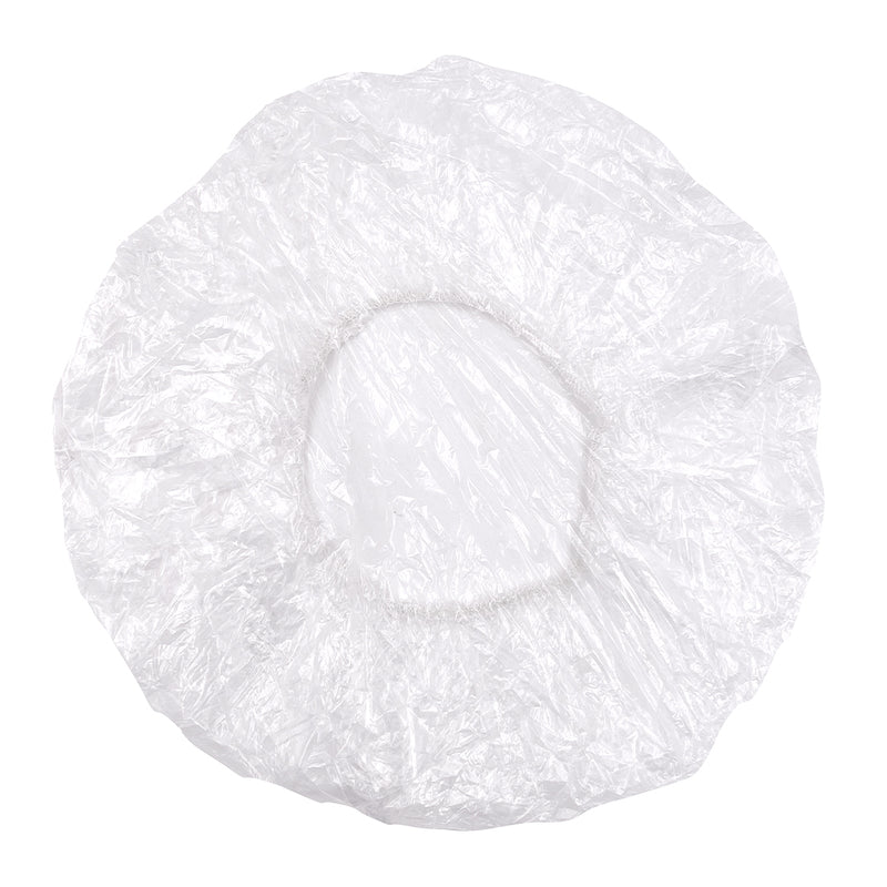 Clear disposable shower cap, shown from above