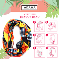 Six numbered illustrations showing ways to wear the Multi-Use Beauty Band