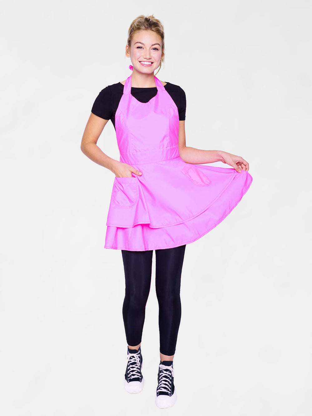 strapless open back dress Frilly Mini Apron Pinafore Dress (Pink)